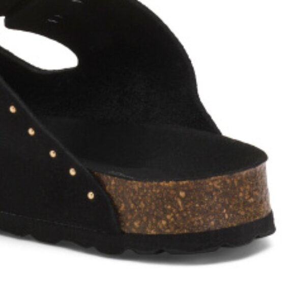 NEW BIO GREEN Made In Spain Suede Sandals With Gold Tone Studded Details 367tn - Picture 4 of 5